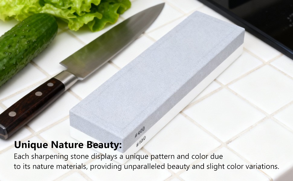 Dual Sided 400 1000 Sharpening Stone For Kitchen With Anti Slip Base Grey White