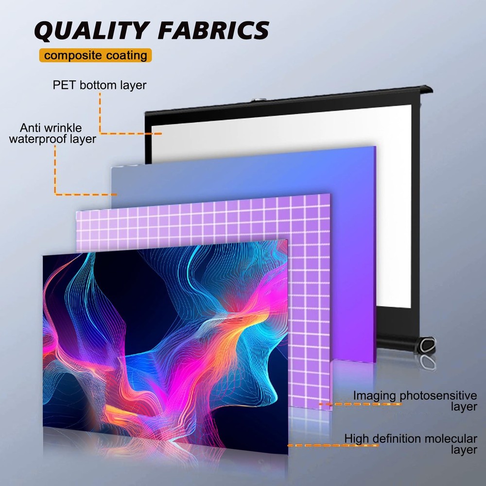 50 Inch Projector Screen Pull Down, 16:9 Projector Screen Retractable Tableto...