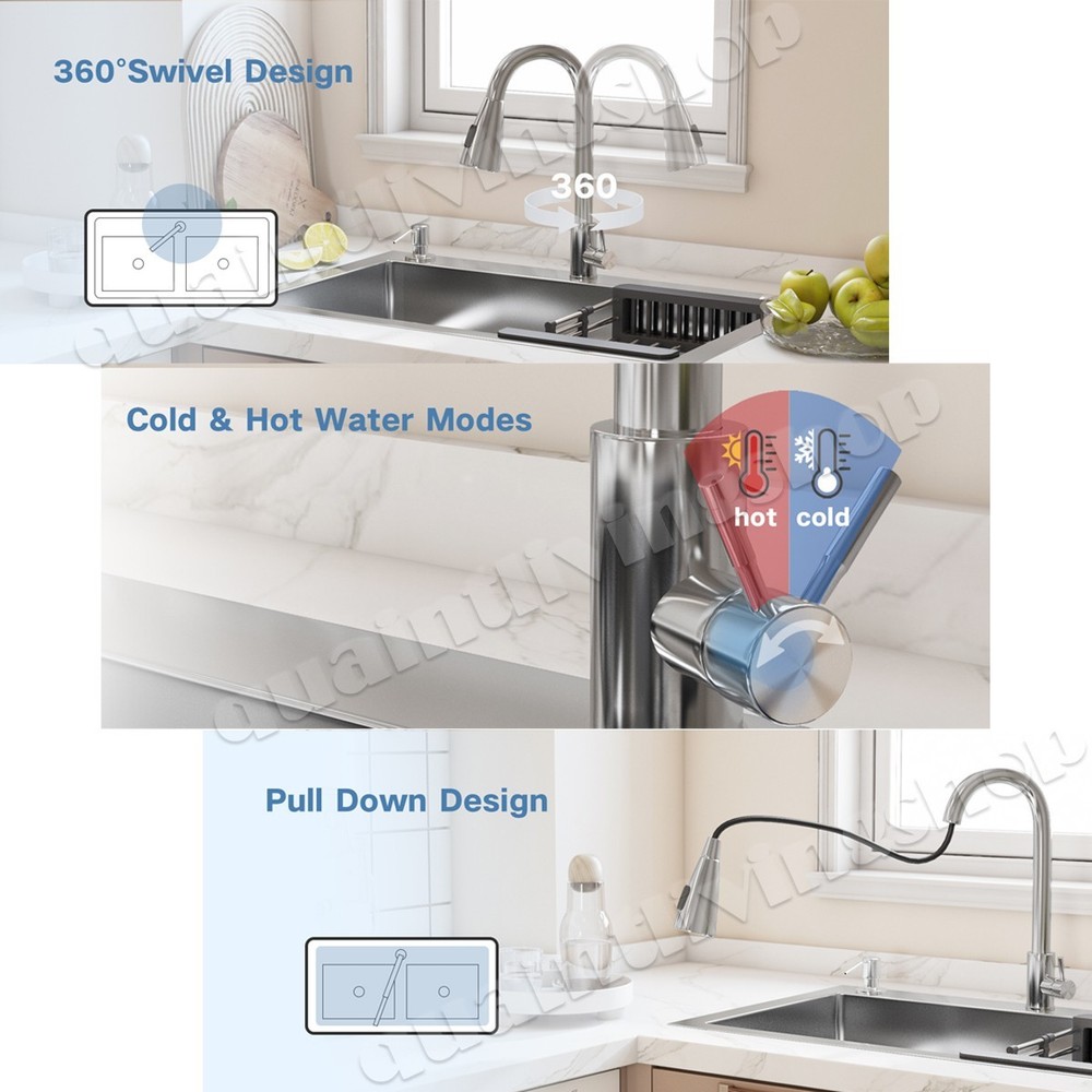Rectangular Kitchen Sink Stainless Steel Single Bowl Drop In Top Mount Faucet US