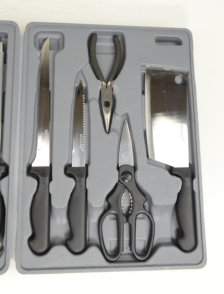 Maxam 7 Piece Fisherman's Sharp Knife Set Fish Processing Tools w/ Case