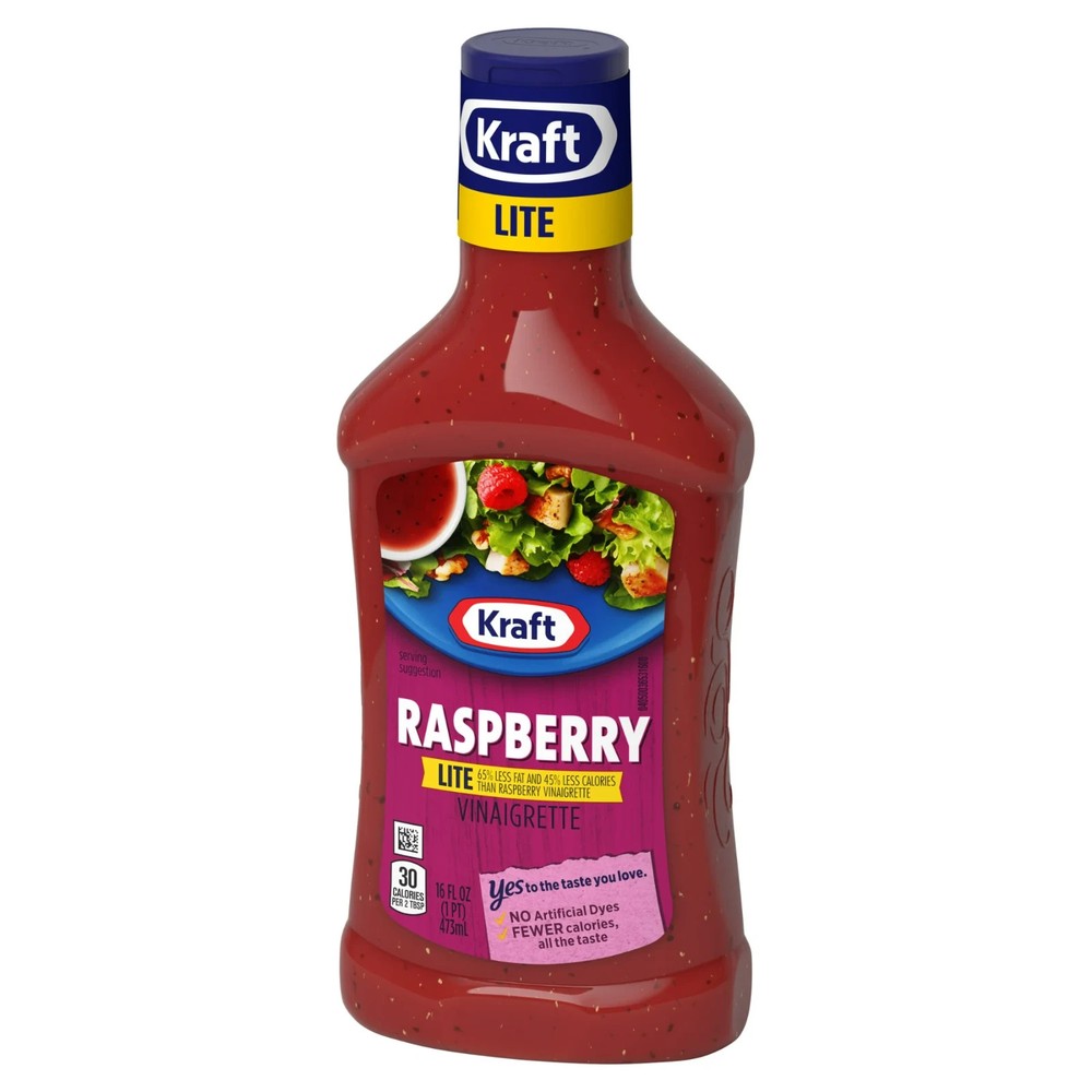 4 Pack Kraft Lite Raspberry Vinaigrette Salad Dressing, 16 fl oz Bottles