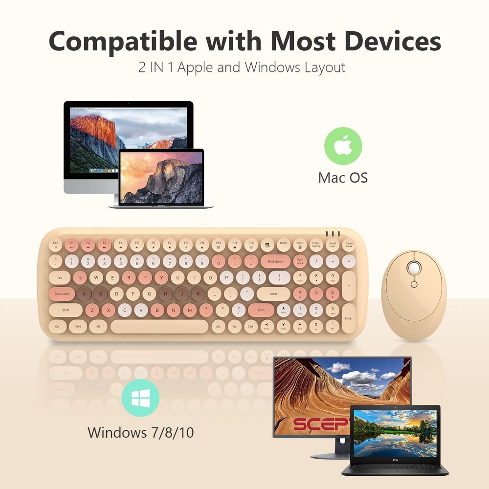 Wireless Keyboard and Mouse Combo, - Modern Compact Layout, Colorful Compact ...