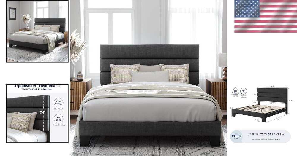 Full Size Bed Frame with Wooden Slats - Easy Assembly & Sturdy Support