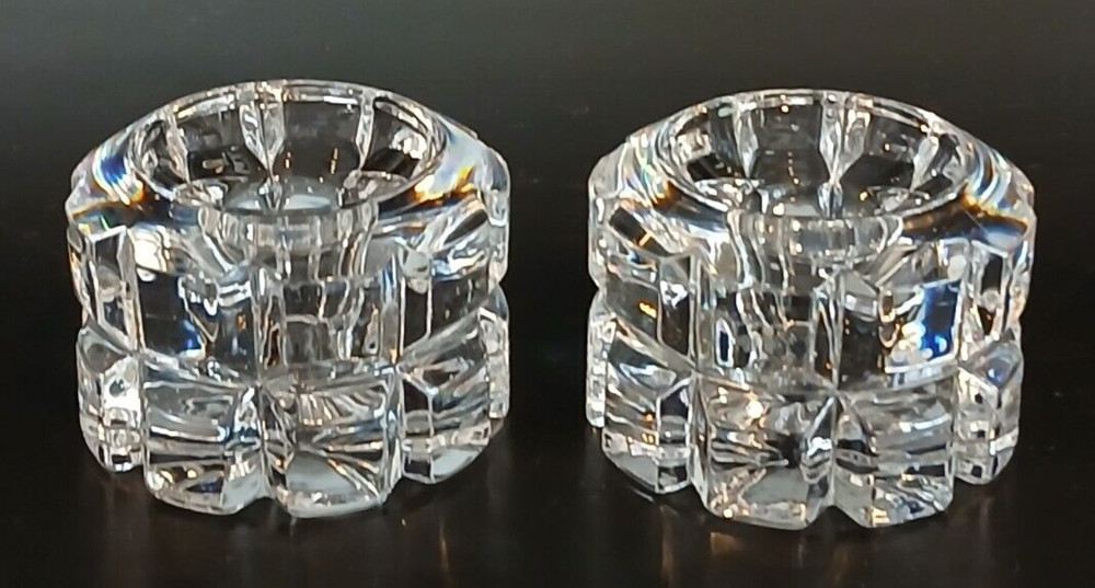 2 Clear Cut Crystal Tealight Candle Holders 1.77" Tall Width 2.7"