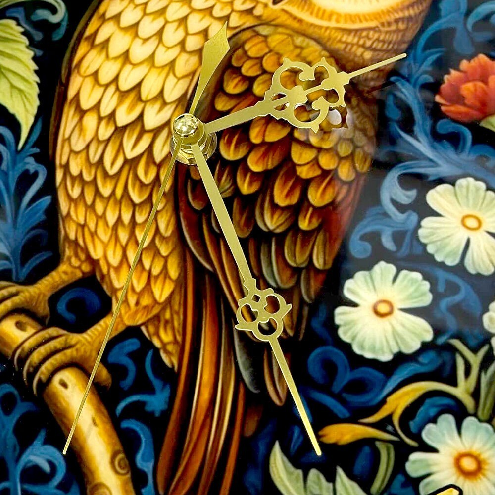William Morris Owl Wall Clock Floral Pattern Round Analog Clock 11.4"