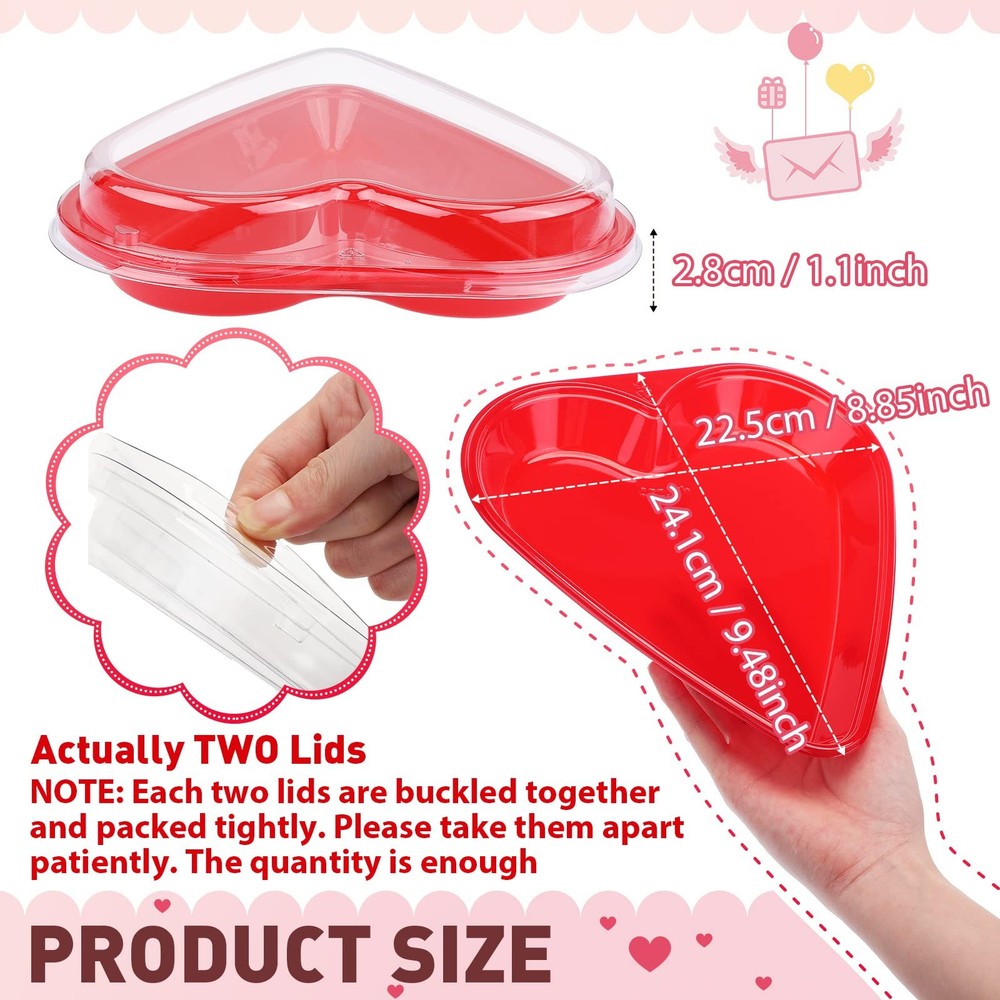 Valentine's Heart Shaped Serving Tray Platter - Red Plastic, Disposable Plates