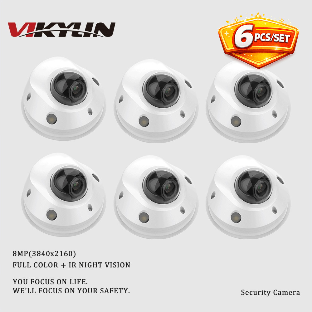 6PACK VIKYLIN 8MP 4K IR Dome Security Camera Smart Motion Detection Courtyard US