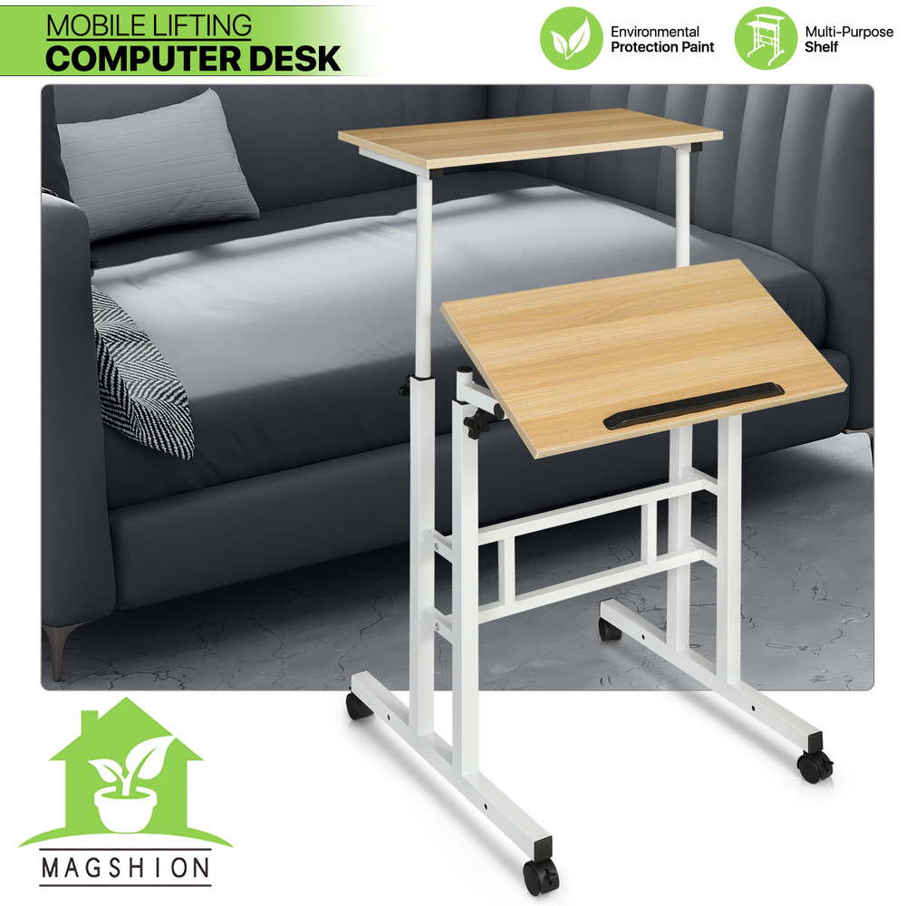 Rolling Laptop Desk Office Computer Table Adjustable Height Stand up Workstation