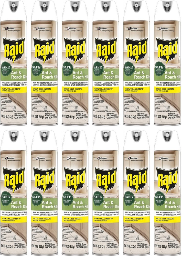 12 Raid Ant & Roach Killer Aerosol Spray Essential Oils plant-based SAFE  11 oz.