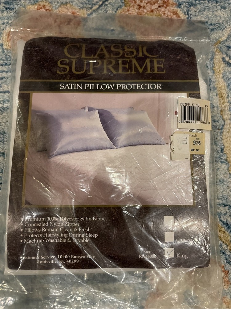 Classic Supreme Polyester Satin Pillow Protector  White Zippered King Size New