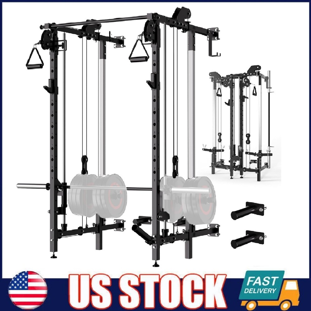Wall Mount Smith Machine Squat Rack Power Rack with Dual Pulley System Workout