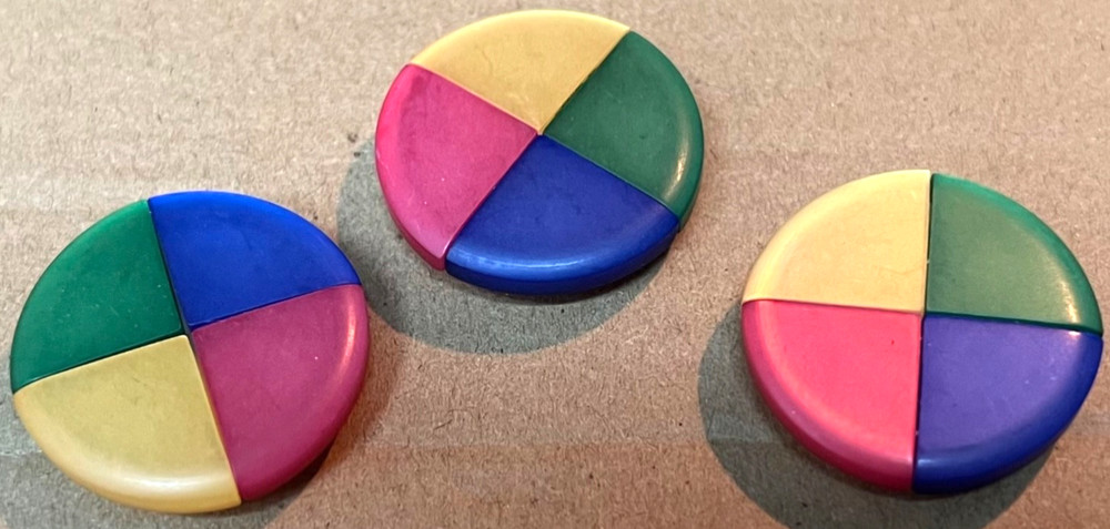 3 Colorful Plastic Buttons with 4 Triangle Sections 1 1/8” Sewing Crafts