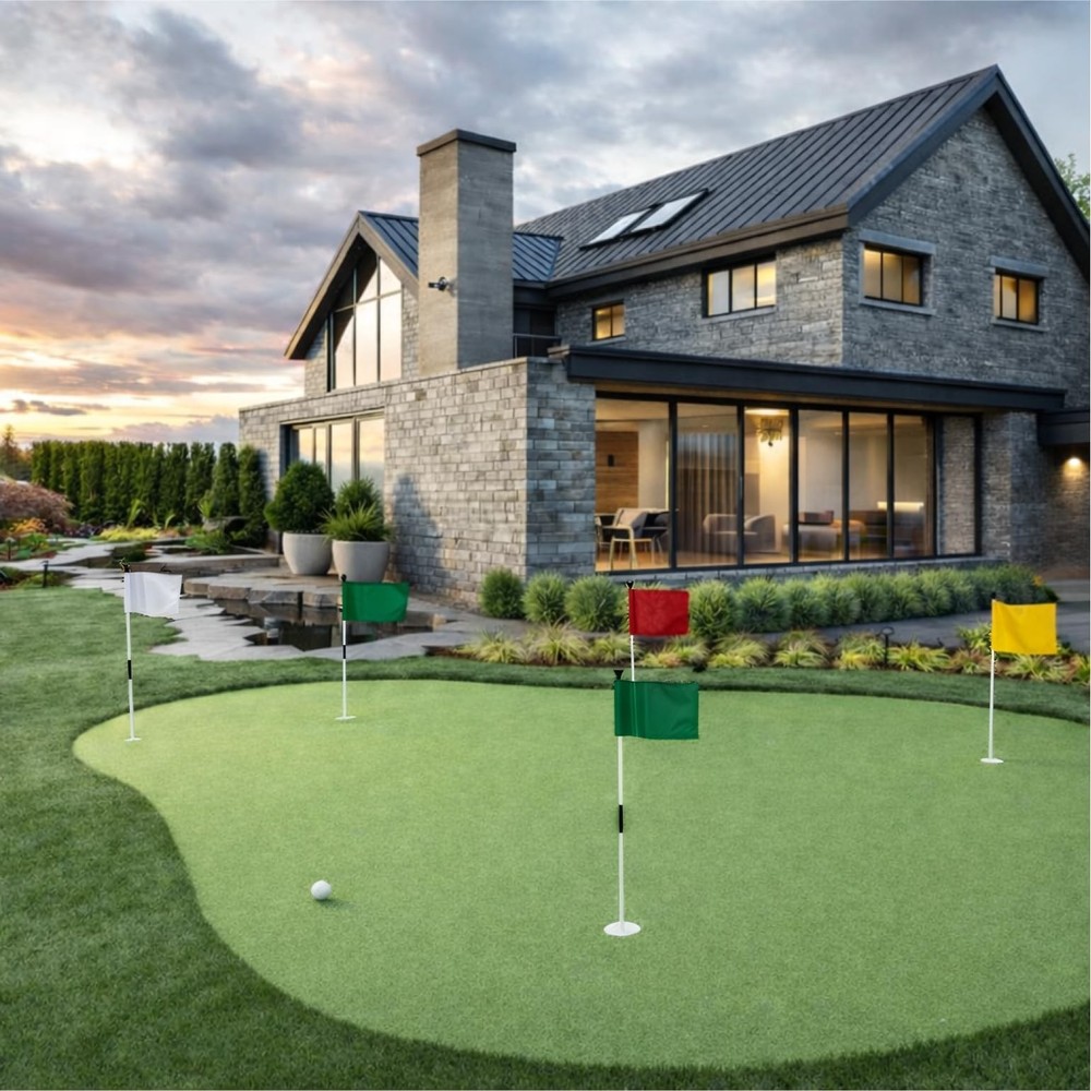 Set of 4 Single Sided 8x6 Inches Solid Golf Polyester Flag - Mini Putting Gre...