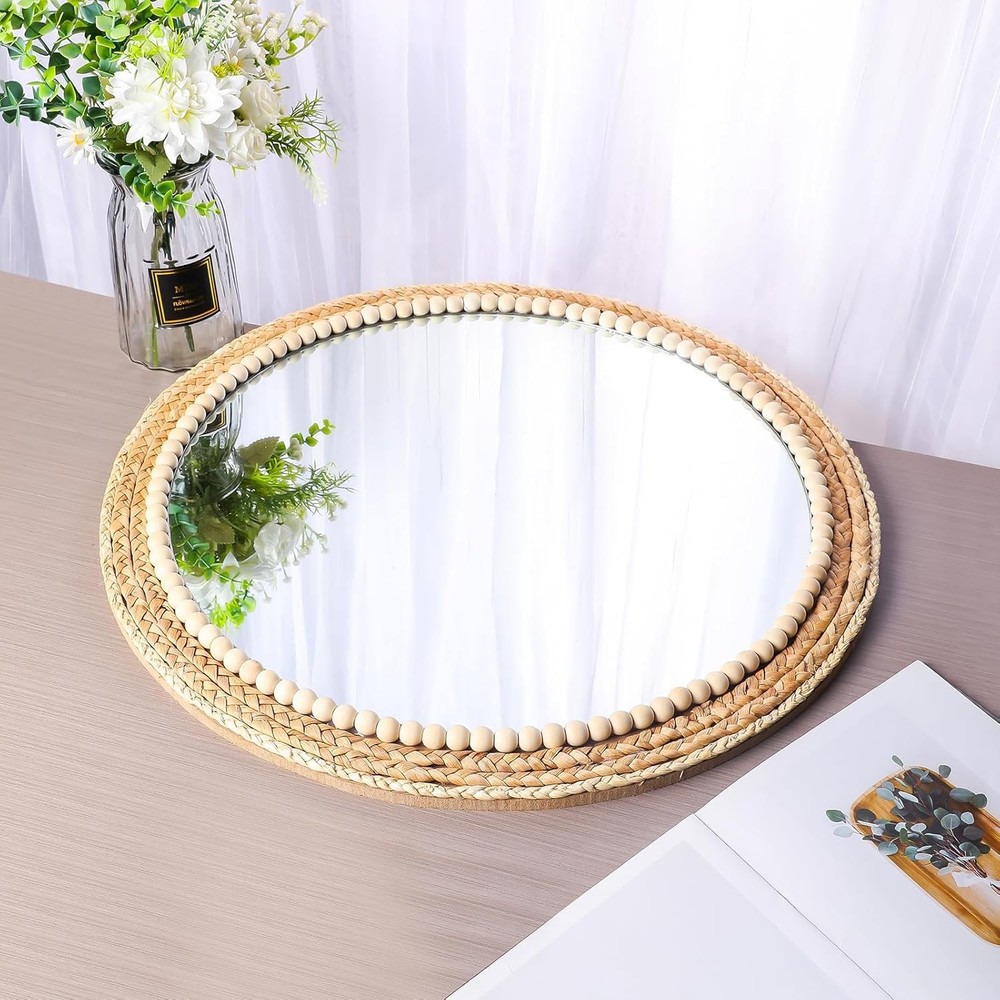 21 Inch Boho Round Hanging Wall Mirror Decorative Rattan Circle Wall