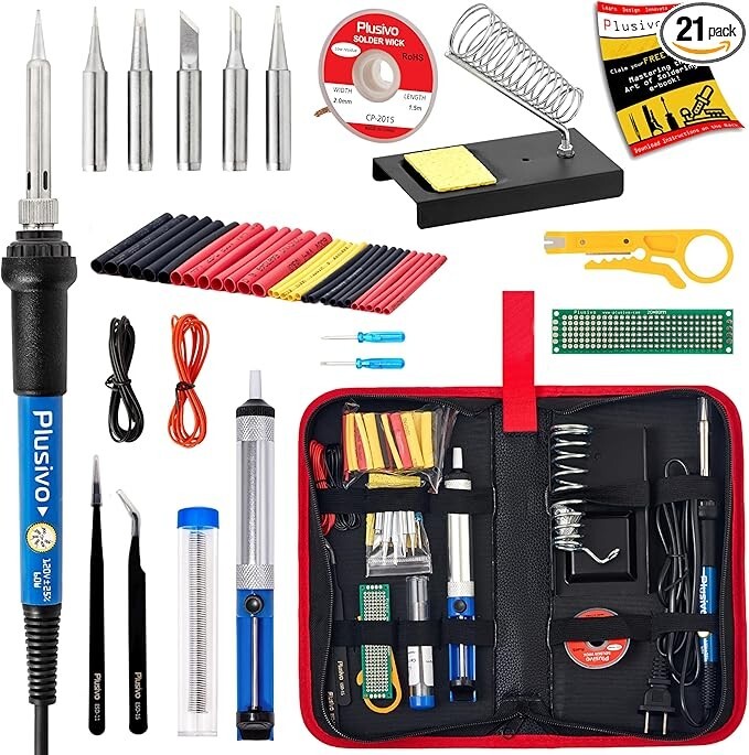 Soldering Iron Kit 60W, 5pc Replaceable Tips, Stand, Fast Heating