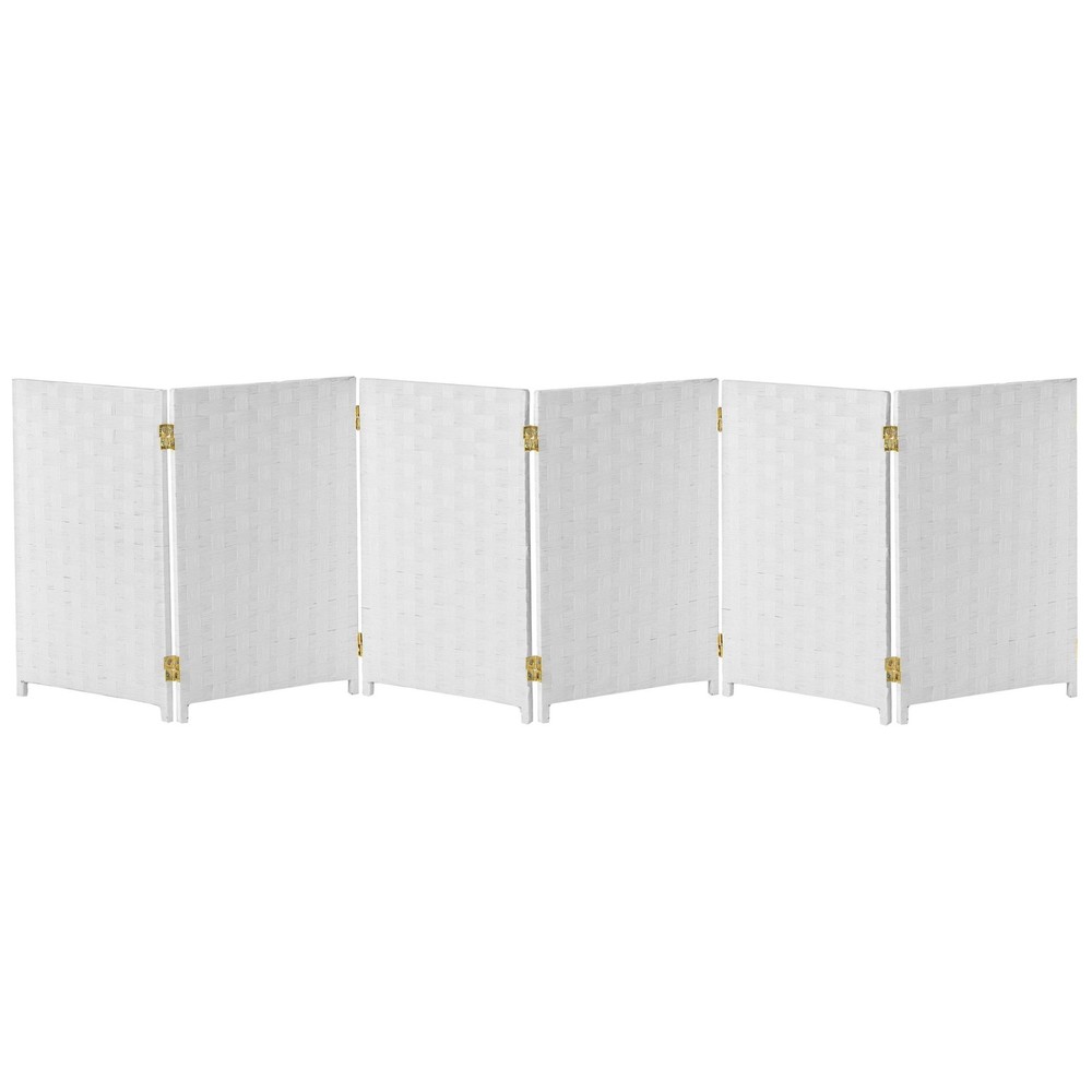 2 ft. Short Woven Fiber Folding Screen - 6 Panel - White