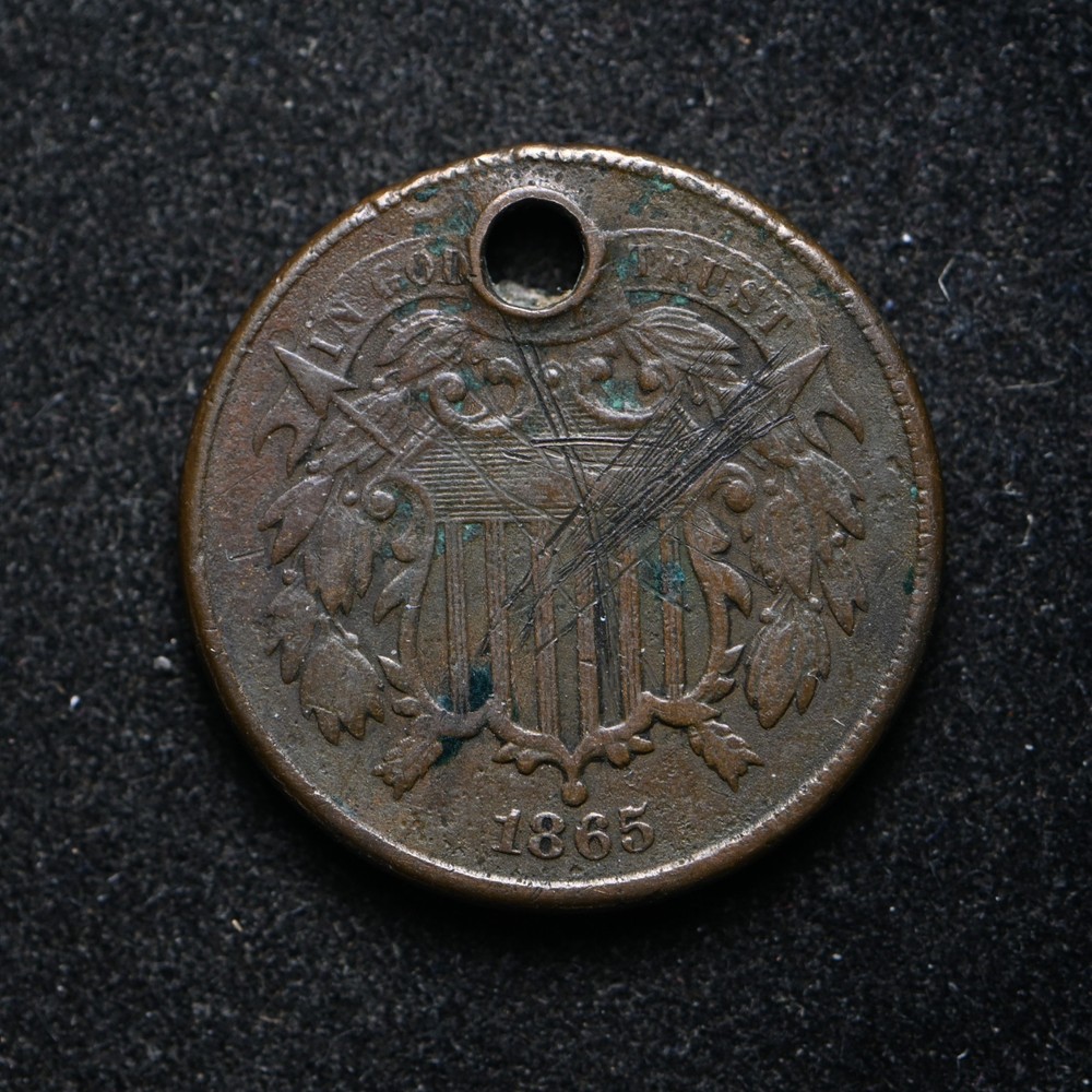 1865 Two Cent Piece w/ old hole (cn15270)