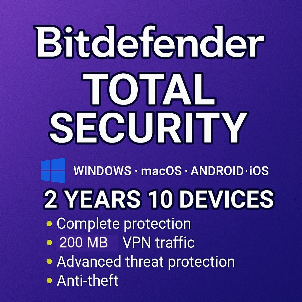 Bitdefender Total Security - 2 Years 10 Devices (Windows, MAC, Android)