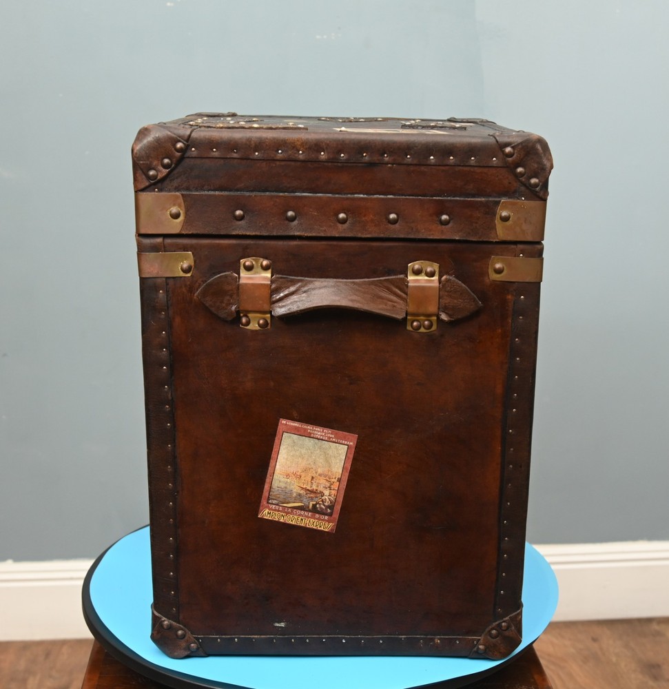 Leather Steamer Trunk Case Vintage Side Table