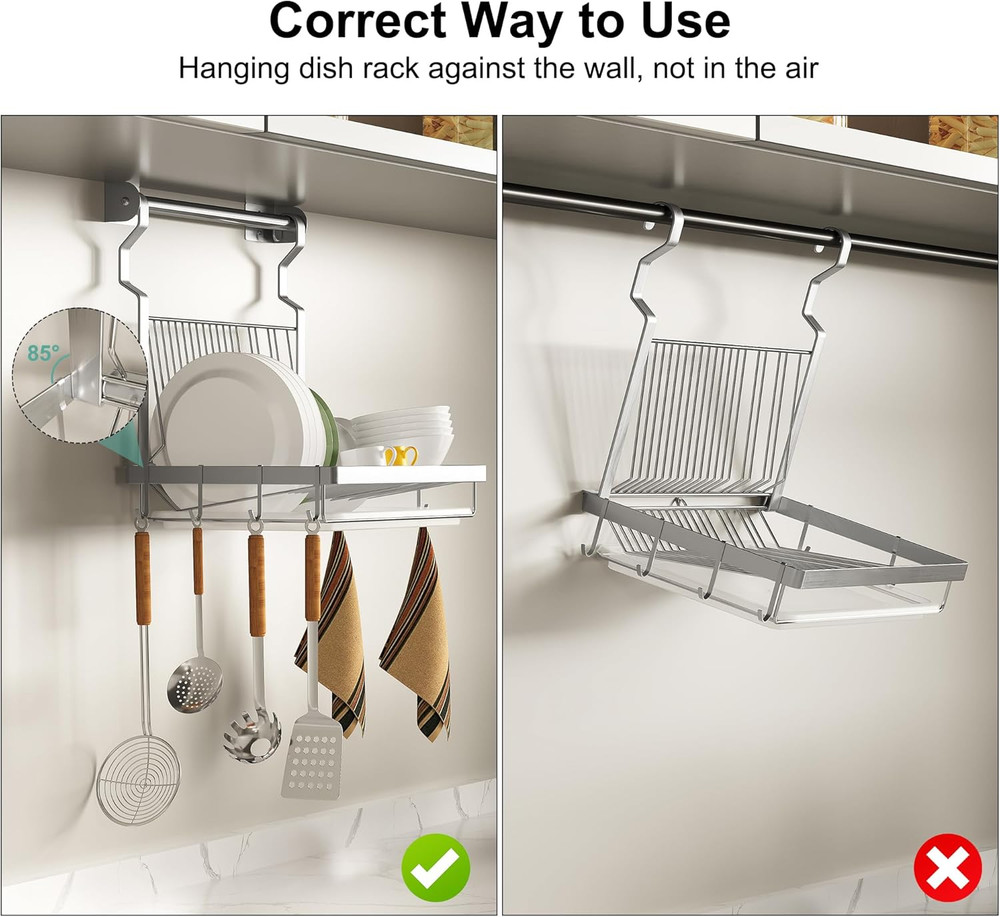 over Sink Dish Drainer Drying Rack, Stainless Steel Foldable Wall Mounted Dish R