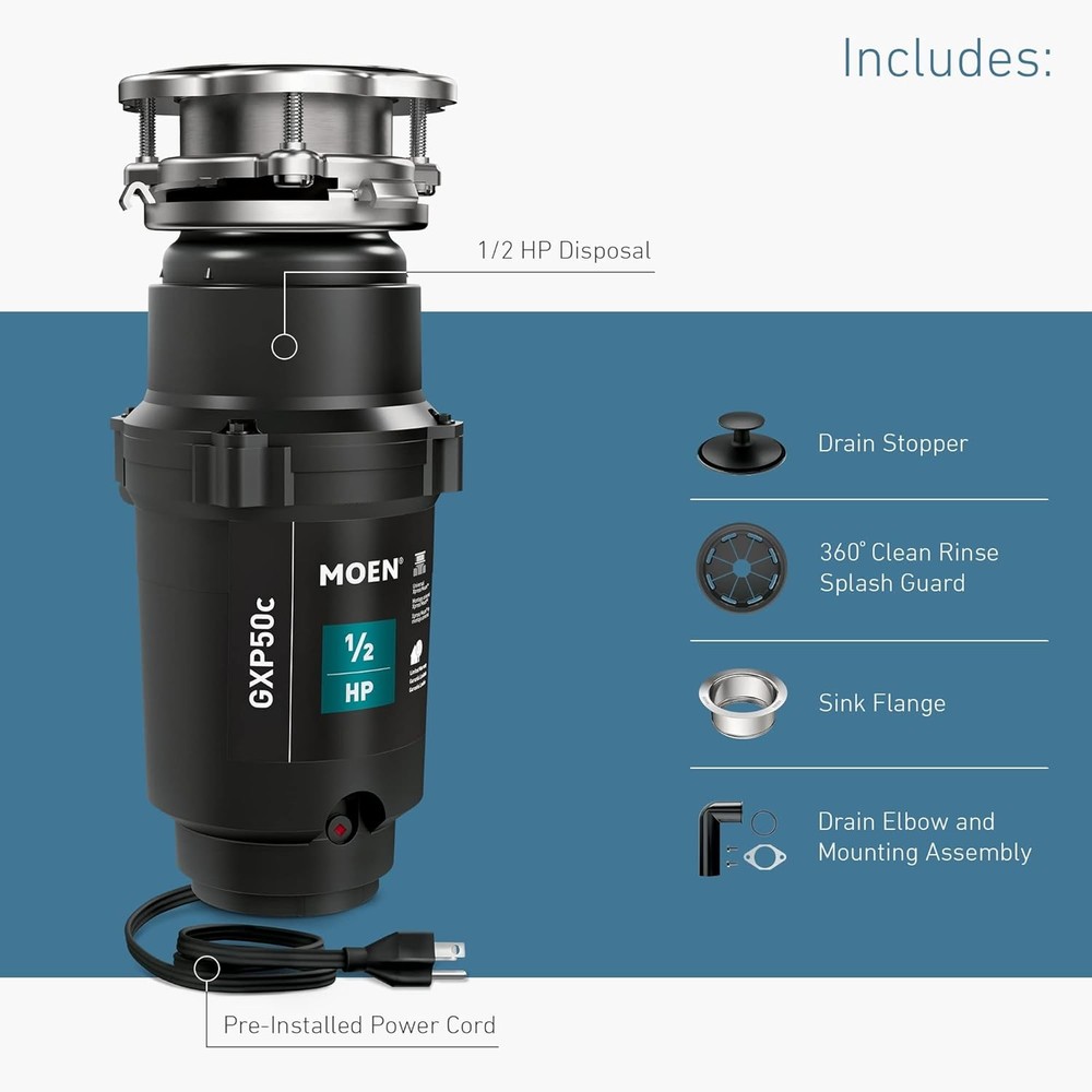 Moen Prep Series PRO 1/2 HP Continuous Feed Garbage Disposal with Power Cord