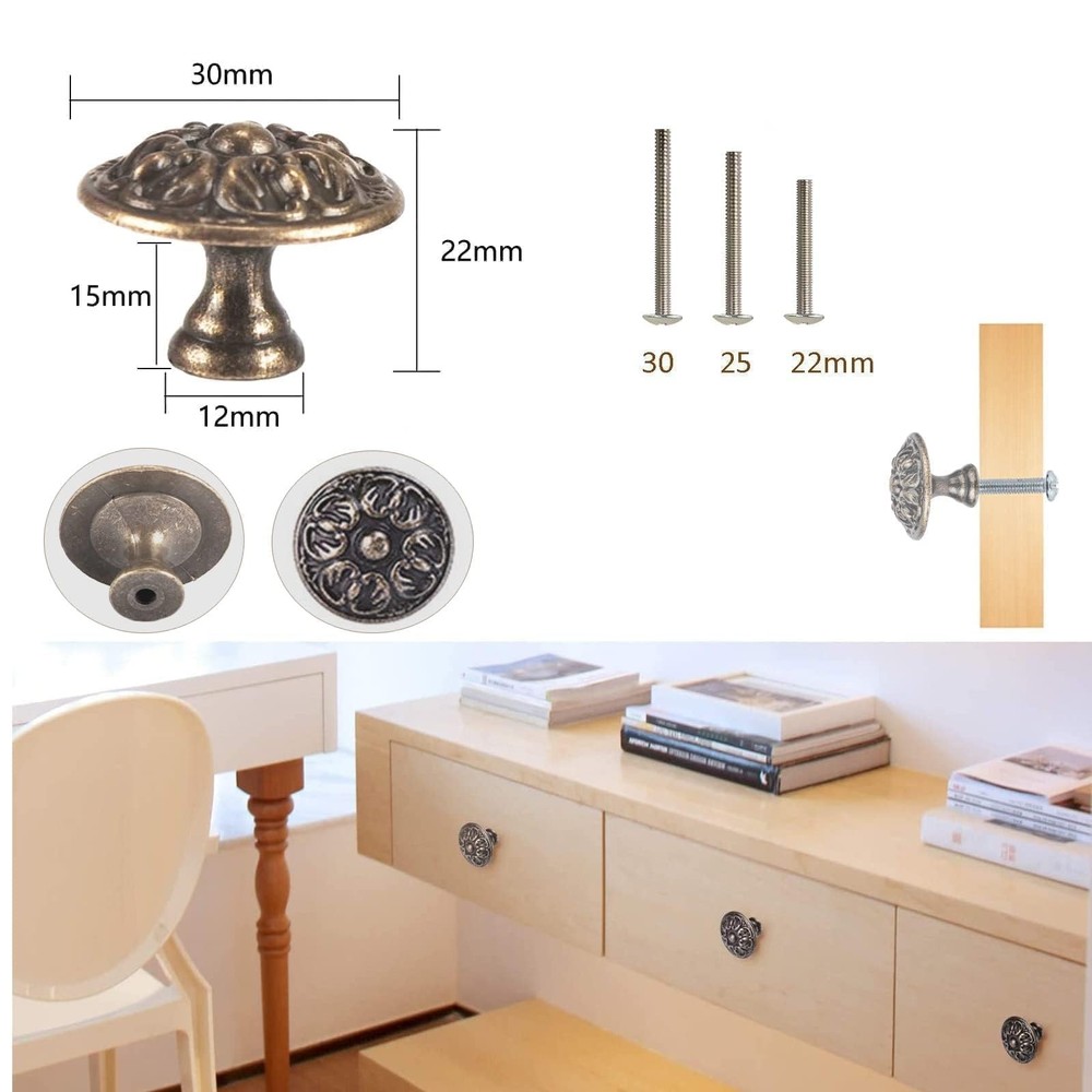 10x Euro Style Antique Brass Kitchen Cabinet Knobs Pull - Vintage Drawer and ...