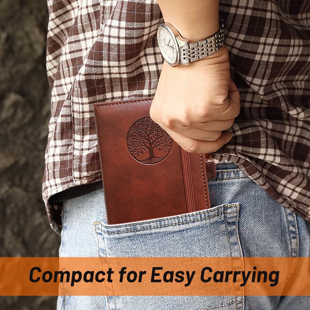 Small Pocket Notebook, Leather Journal Mini (Brown)