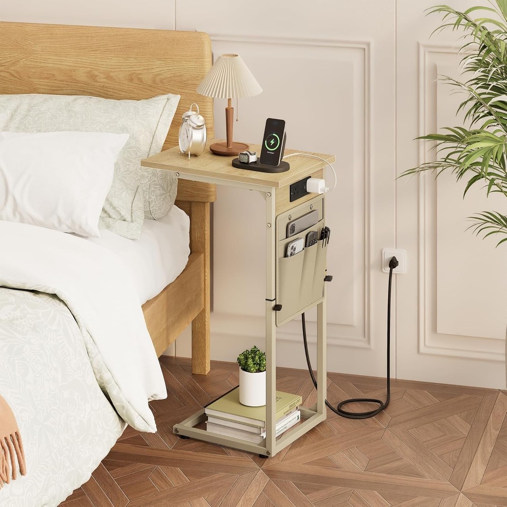 C Shaped End Table W/ Charging Station Adjustable Height C Table End Table Small