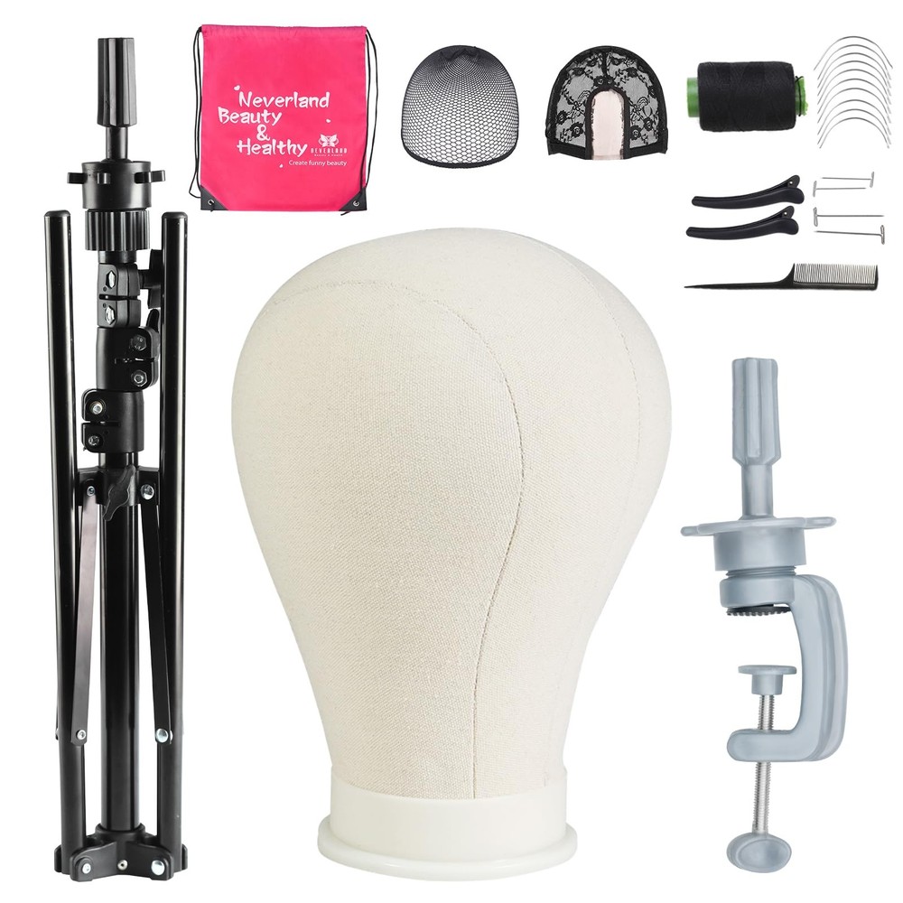 23 Wig Head Stand Tripod w/ Mannequin Head Adjustable Set White