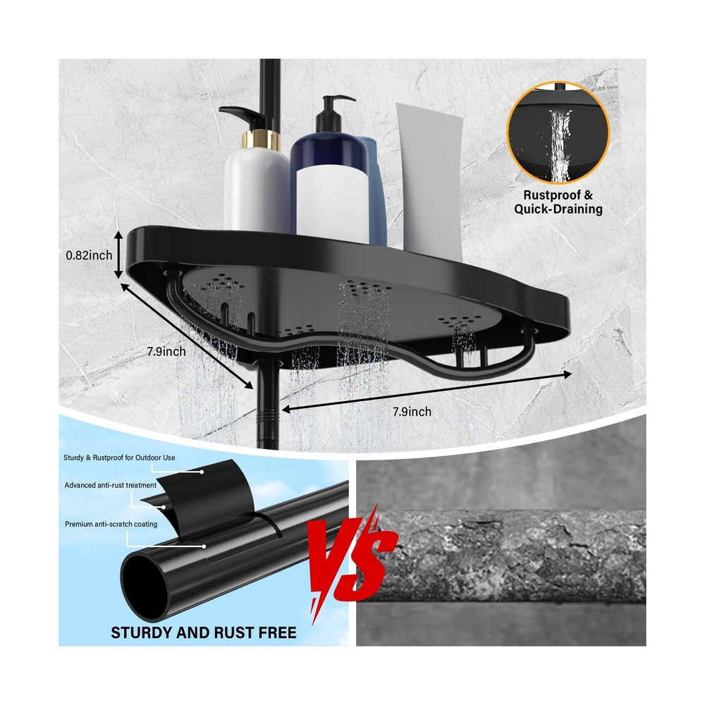 Black Corner Shower Caddy Tension Pole - Heavy Duty Rustproof Stain... Fast Ship