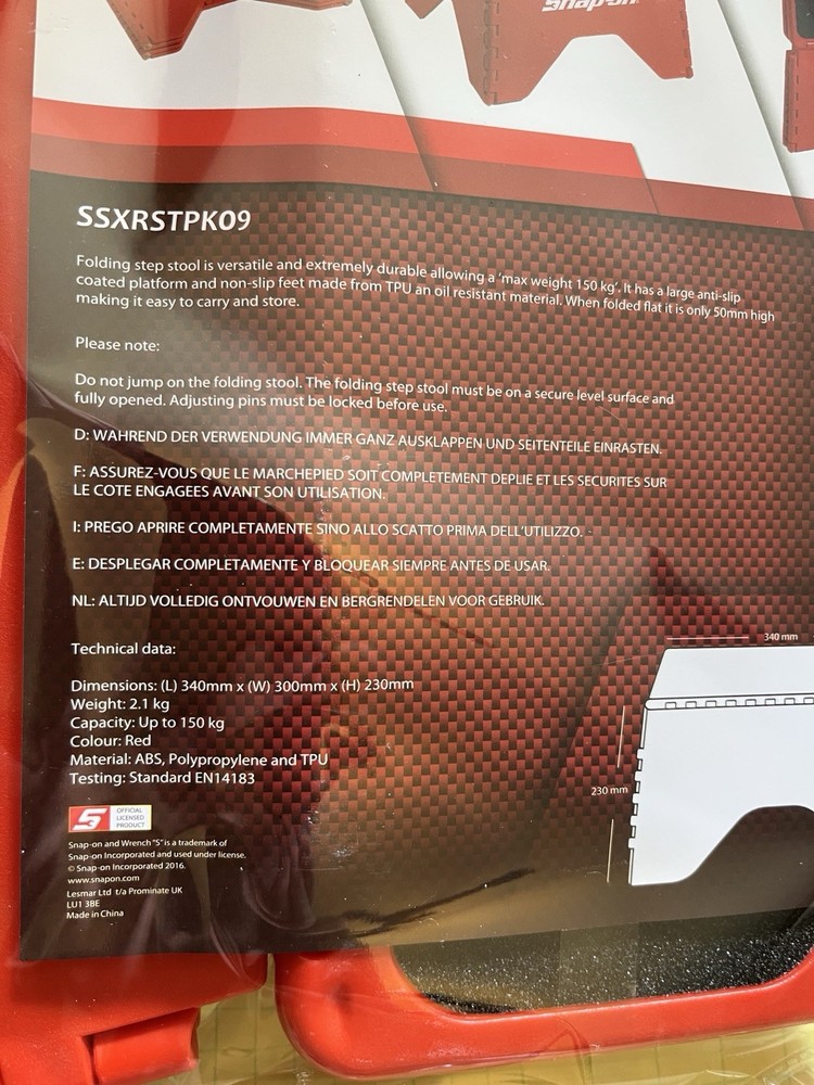 New Snap On Classic Red Multi Purpose Race Day Style New Paddock Step Stool