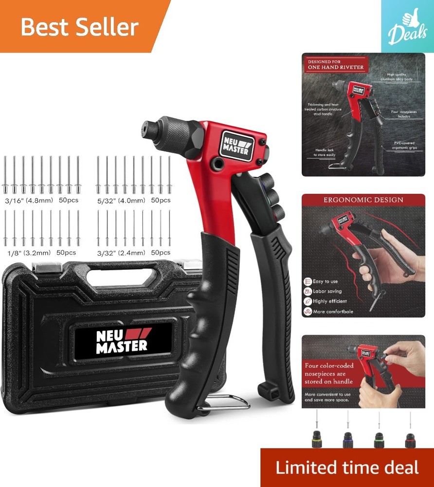 Professional Rivet Gun with 200 Rivets for Metal, Plastic & Leather Projects