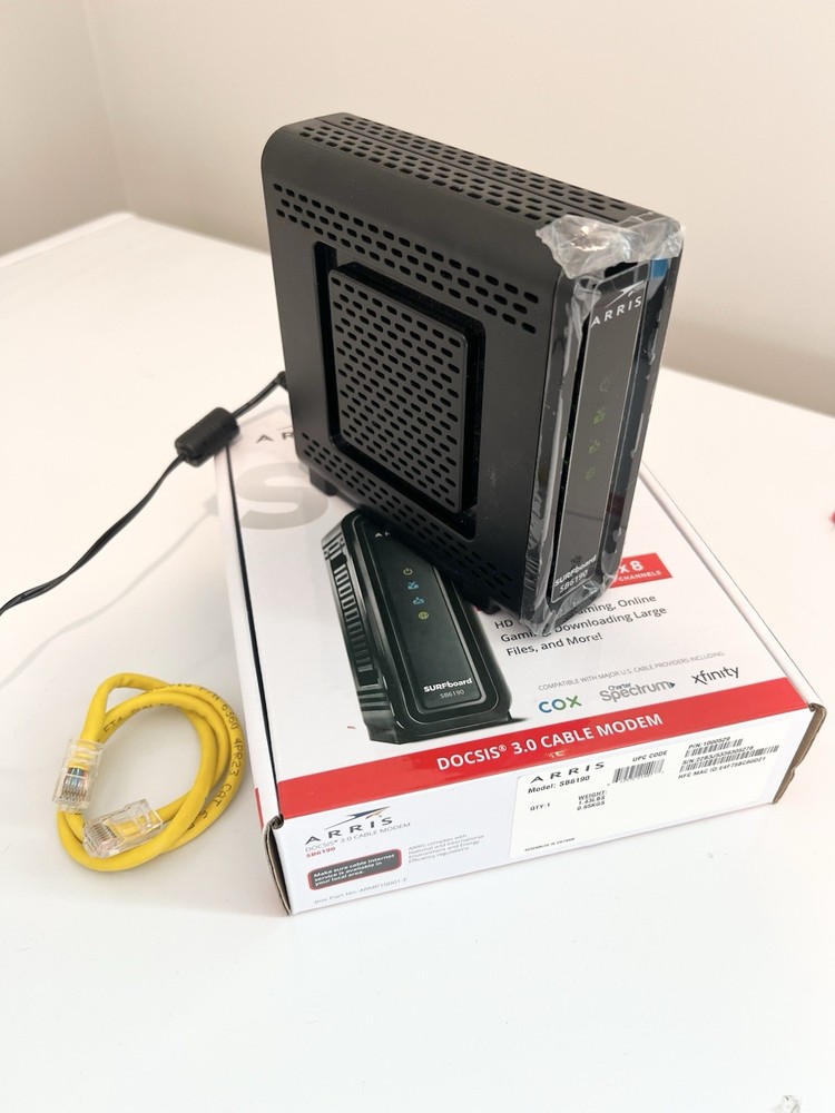 ARRIS SB6190 DOCSIS 3.0 Cable Modem Gigabit Black Tested Working Reset