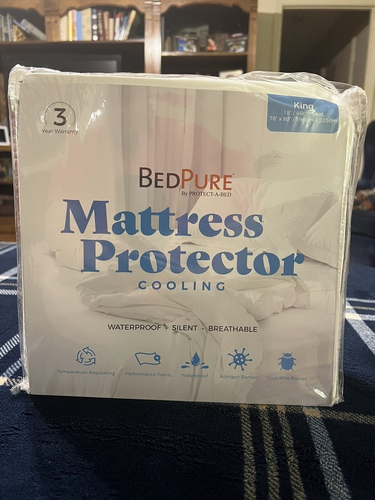 BEDPURE BY PROTECT-A-BED KING MATTRESS PROTECTOR WHITE COOLING BREATHABLE SILENT