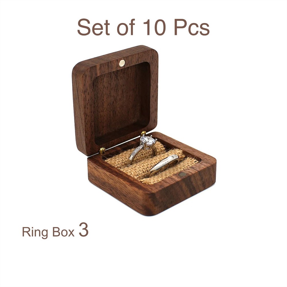 10PC Walnut Wooden Ring Box - Model 3 - BLANK