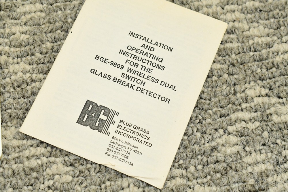 Glass Break Detector Wireless Dual Switch BGE-9809 Blue Grass Electronics