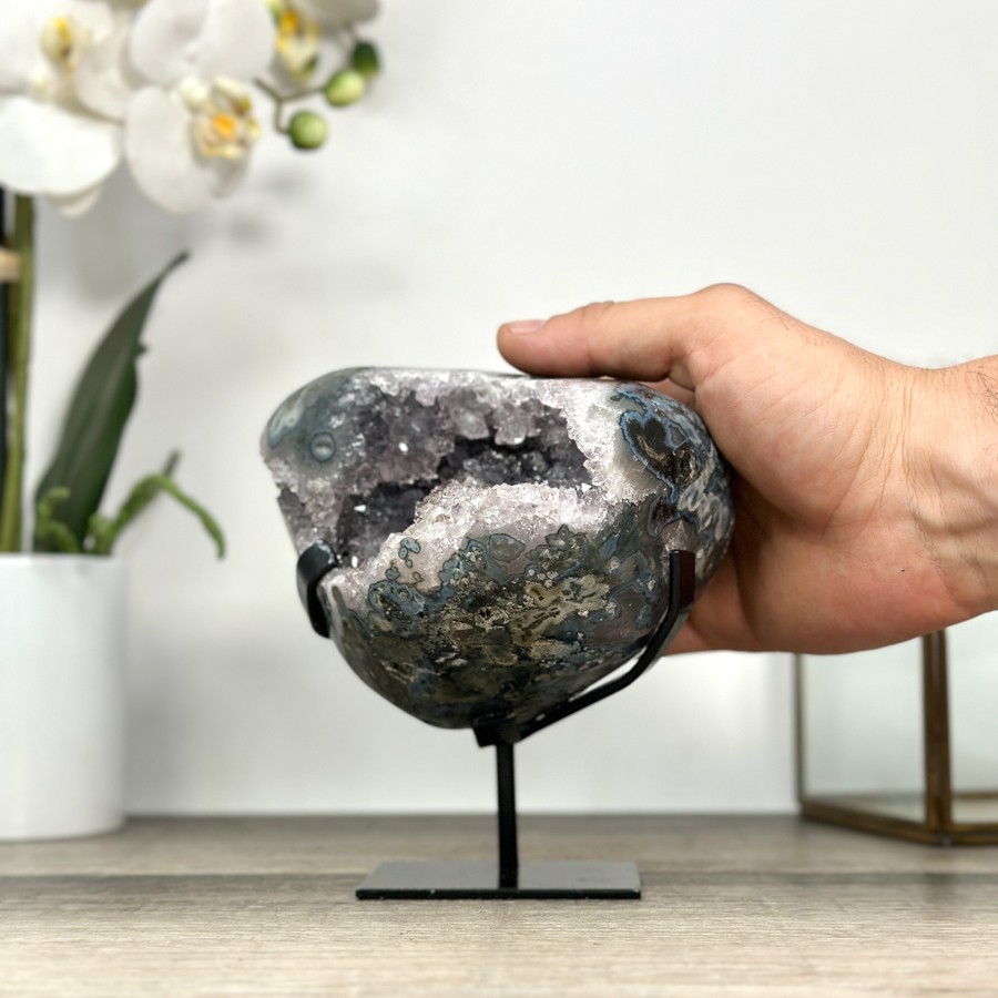 Natural Agate Stone Geode on Stand. MWS2854
