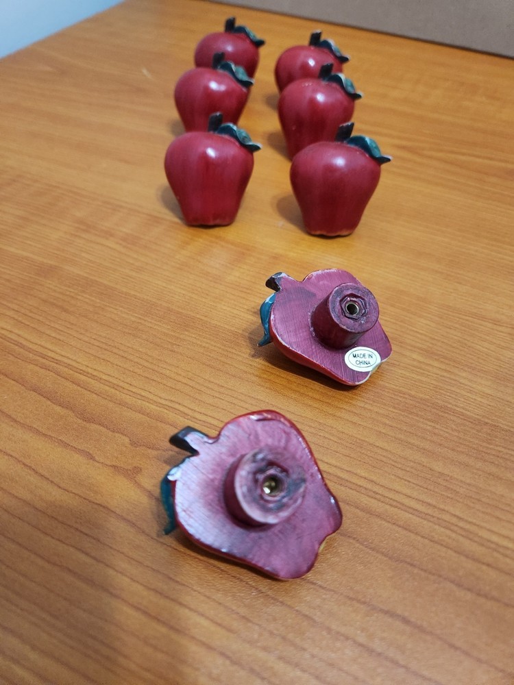 Set Of 8 Red Apple Fruit Shaped Drawer Cabinet Pulls Knobs
