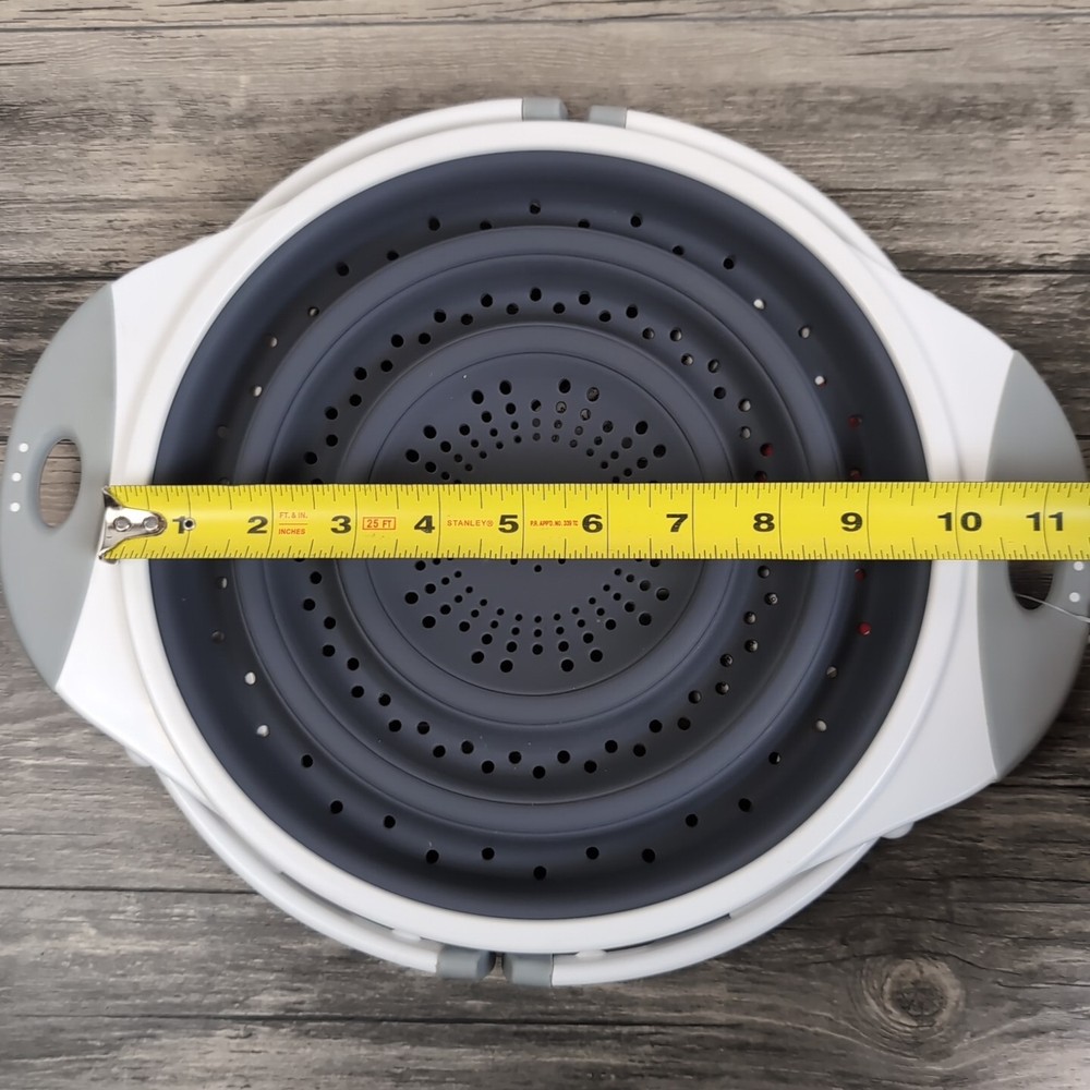 Popware Rubber Colander 10" Expandable Gray & White Kitchen Strainer NEW