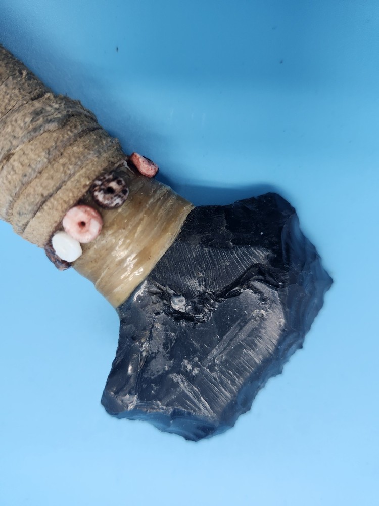 Hand Knapped Obsidian Blade Knife Primitive Style Leather Wrapped Handle