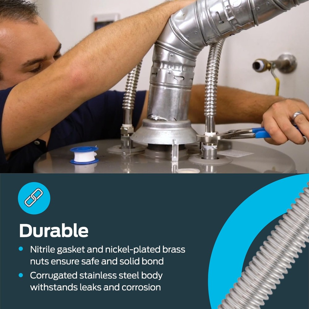 18 Inch WaterFlex Crimp Water Heater Connector, 3/4 Inch FIP x 3/4 Inch Crimp...