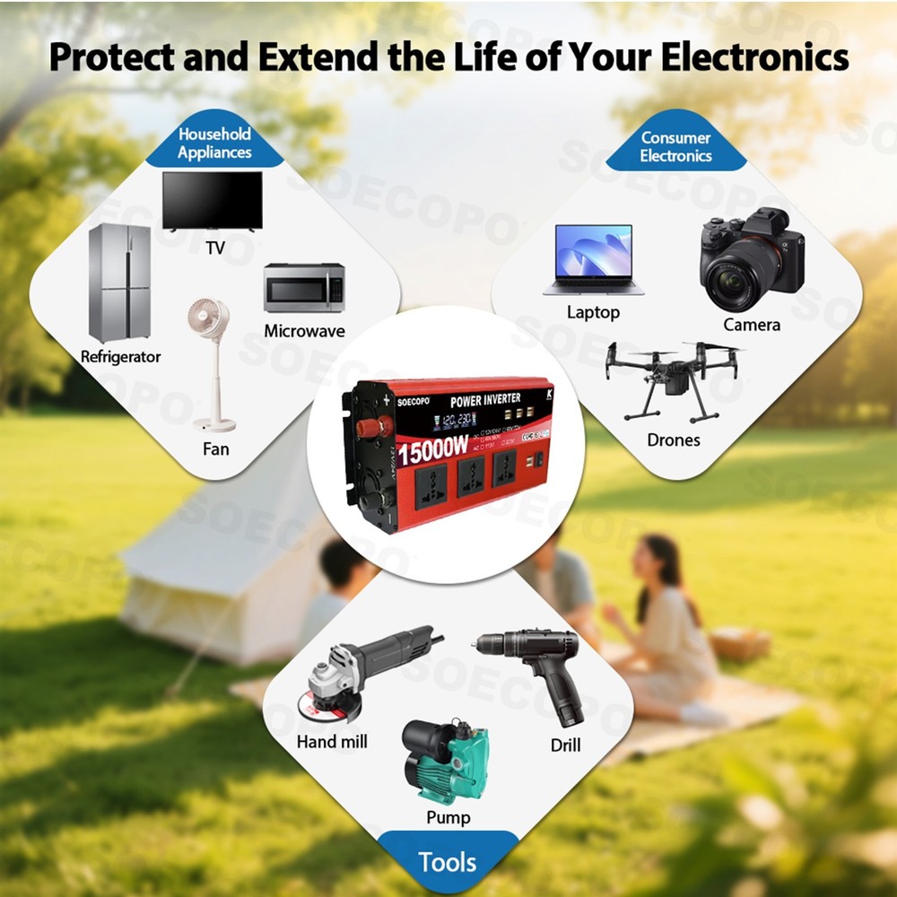 Pure Sine Wave Solar Converter 15000W Car Power Inverter DC 12-72V To AC 110VfC