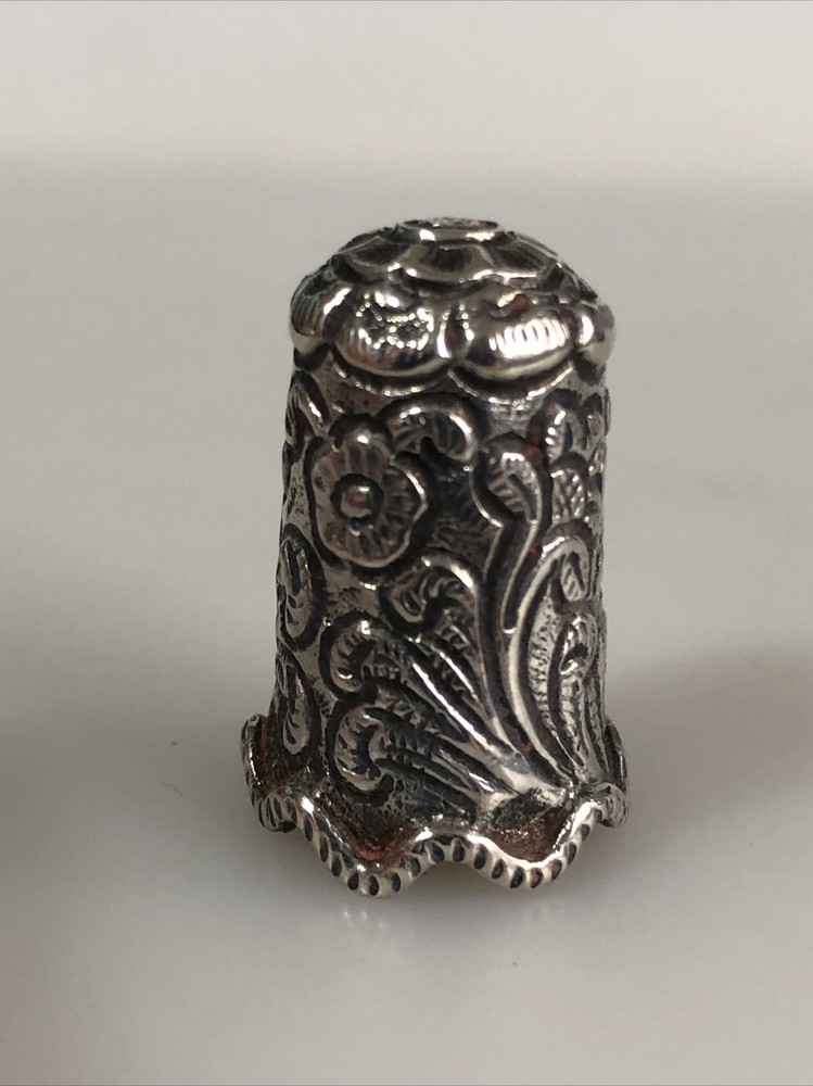Silver Asian INDIAN Thimble with FLOWERS