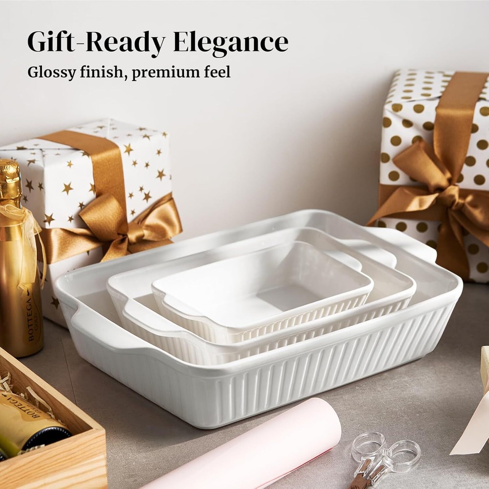 Oven Casserole, Baking Pan Set, Ceramic Bakeware 3-Piece Set