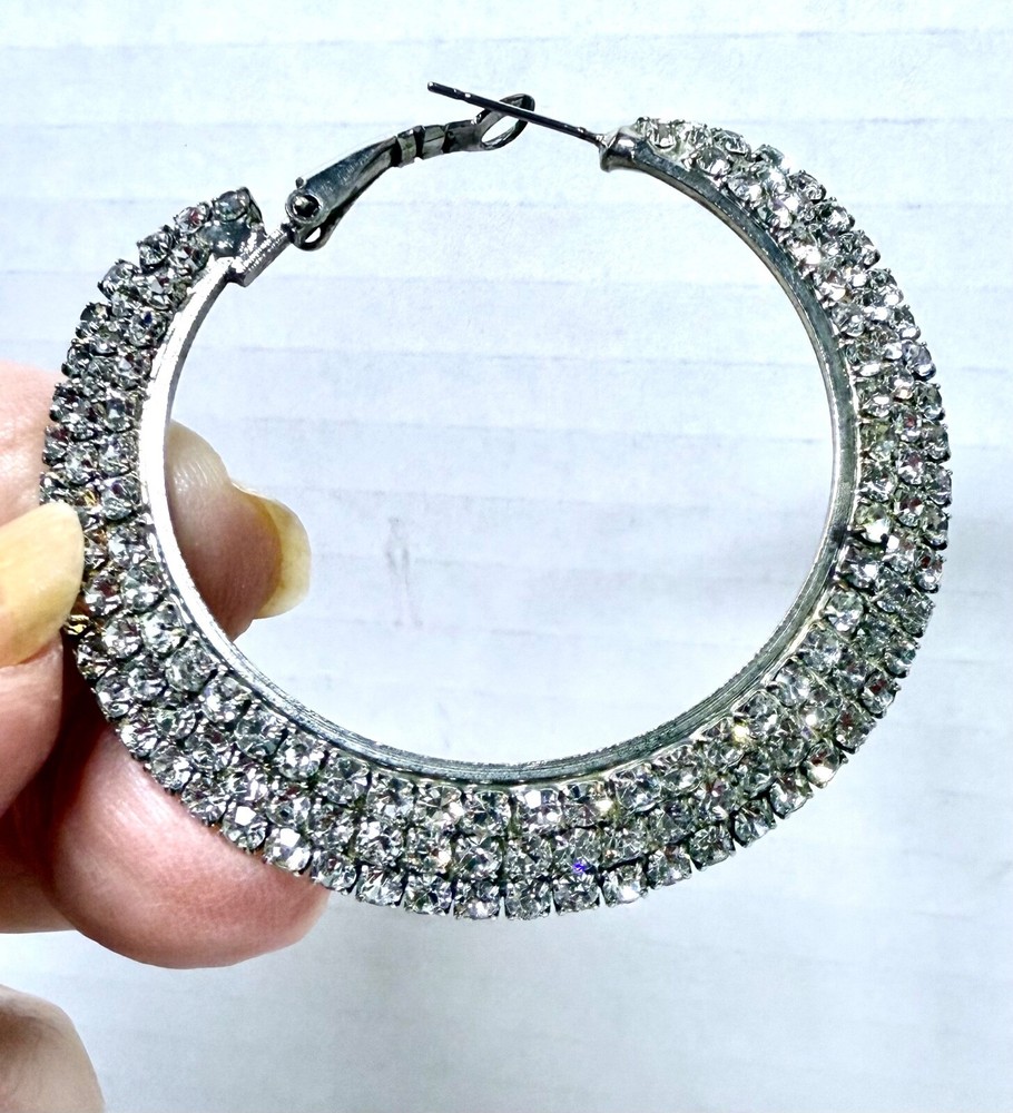 Vintage Pierced Stud Earrings Crystal Rhinestone Hoops