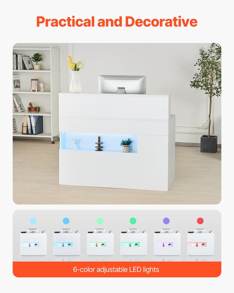 Uimoso Reception Desk Rectangular Front Counter Table 47.24in White Office Table