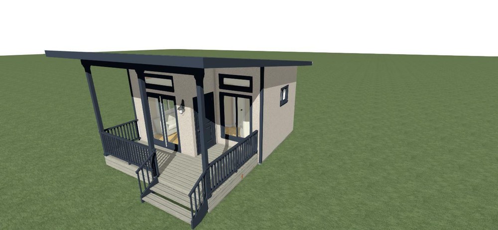 ADU Plans 228 square feet with front porch deck.