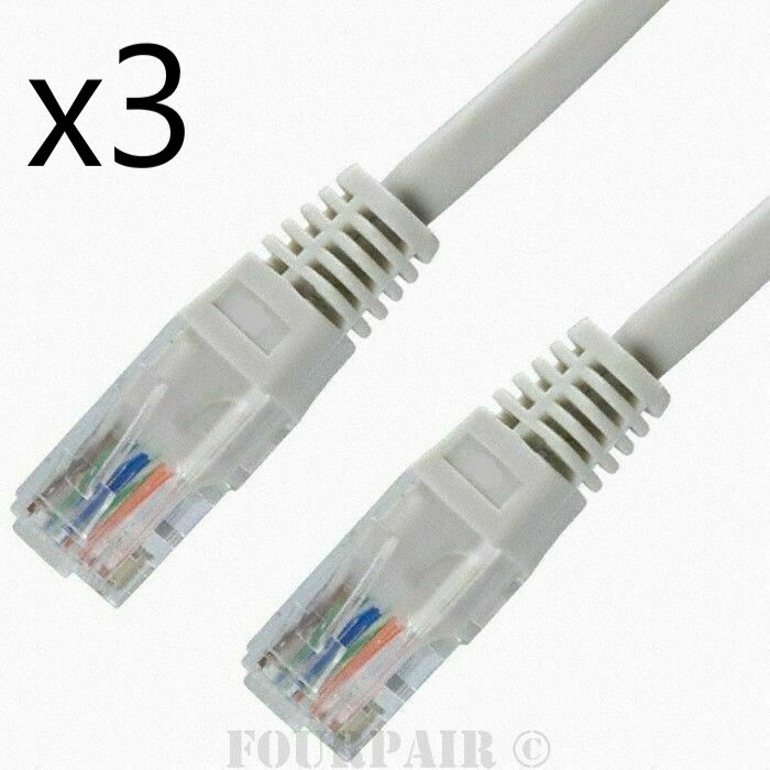 3 Pack Lot - 10ft CAT5e Ethernet Network LAN Router Patch Cable Cord Wire White