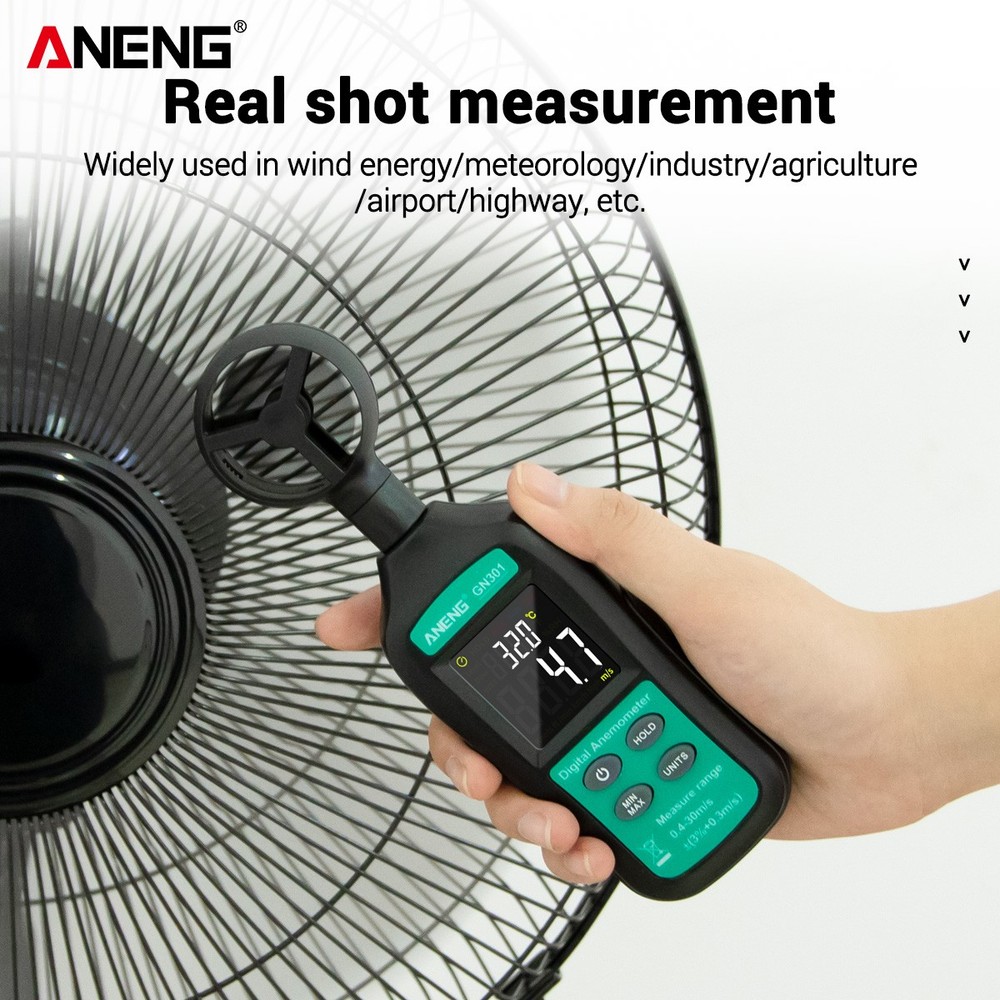 ANENG GN301 Digital Anemometer Wind Speed Meter Temperature LCD Backlight