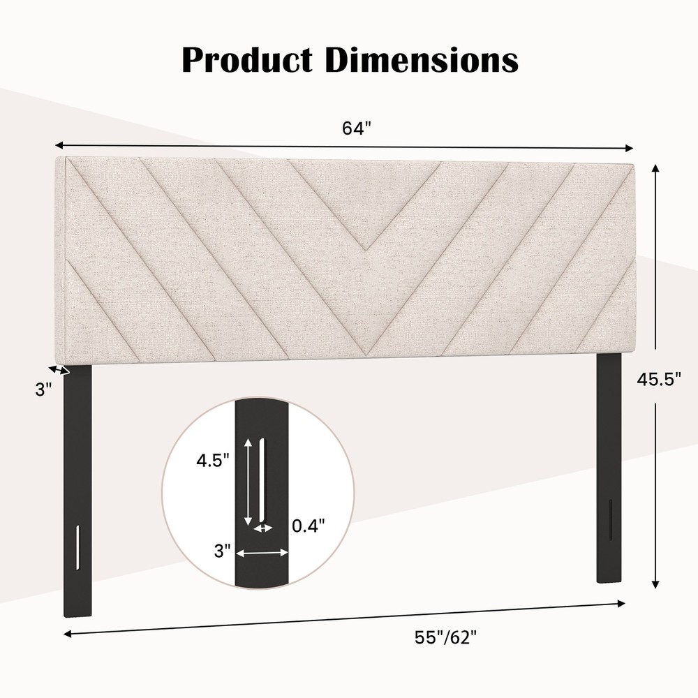 Linen Fabric Upholstered Headboard Rectangular Headboard w/ Solid Wood Legs
